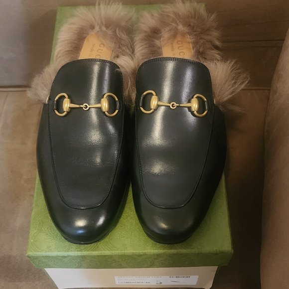 Gucci mens Princetown slippers w/t fur size 8.5 - Picture 1 of 9